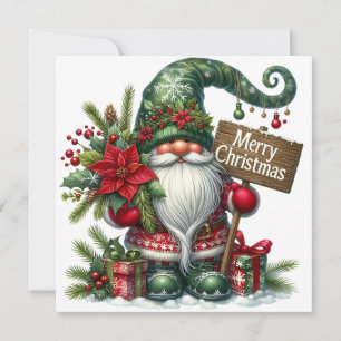 Merry Christmas Festive Gnome with Decorations  Holiday Card