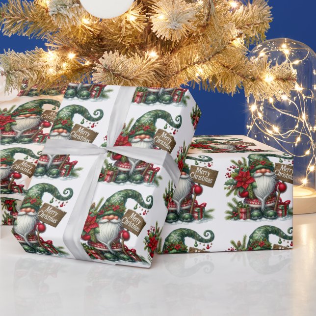 Merry Christmas Festive Gnome with Decorations  Wrapping Paper (Holidays)