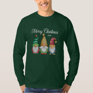 Merry Christmas Festive Gnomes Green Long Sleeve T-Shirt