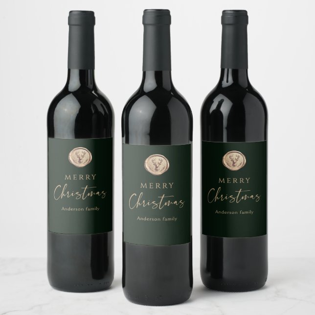 Merry Christmas Festive Green Personalized Wine Label (Bottles)
