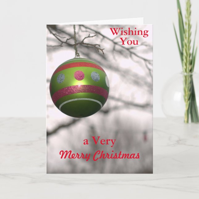 Merry Christmas Festive Green Red Ball Ornament Holiday Card (Front)