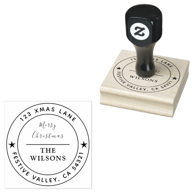 Merry Christmas Festive Holiday Address Rubber Stamp (Stamped)