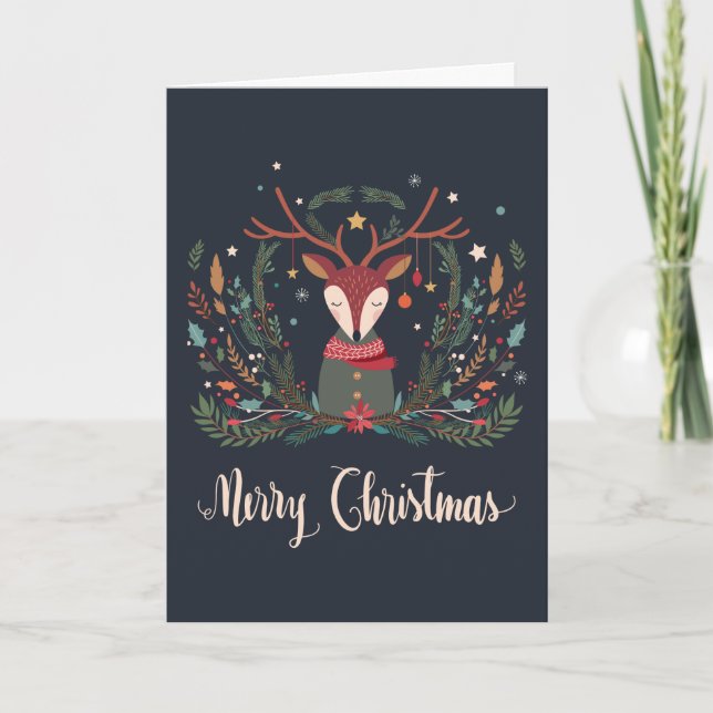 "Merry Christmas" Festive Holiday Deer Card (Front)