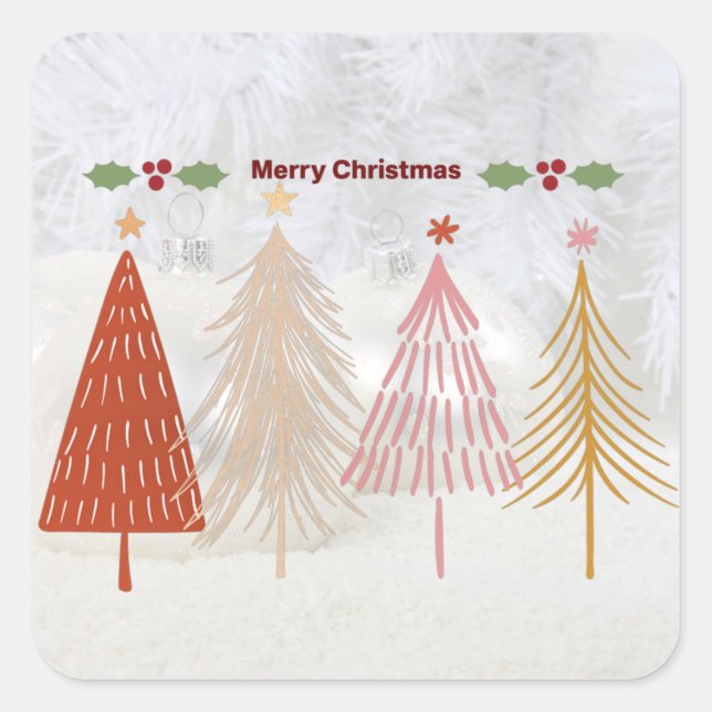 Merry Christmas, festive holiday design, Square Sticker (Front)
