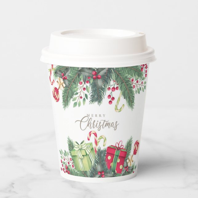 Merry Christmas Festive Holiday Gift Design        Paper Cups (Front)