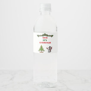 Merry Christmas Festive Holiday Gift Design        Water Bottle Label