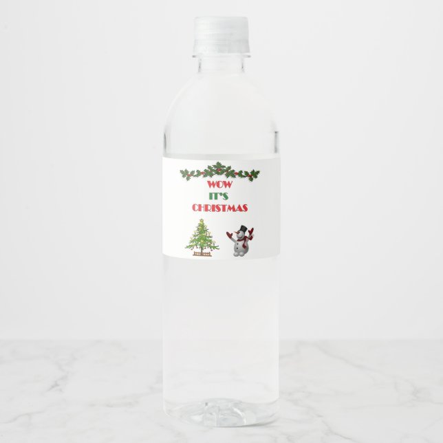 Merry Christmas Festive Holiday Gift Design        Water Bottle Label (Front)