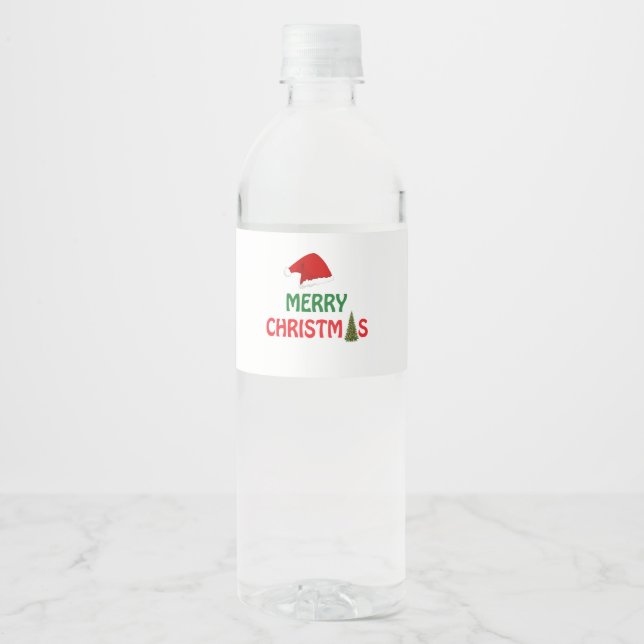 Merry Christmas Festive Holiday Gift Design        Water Bottle Label (Front)