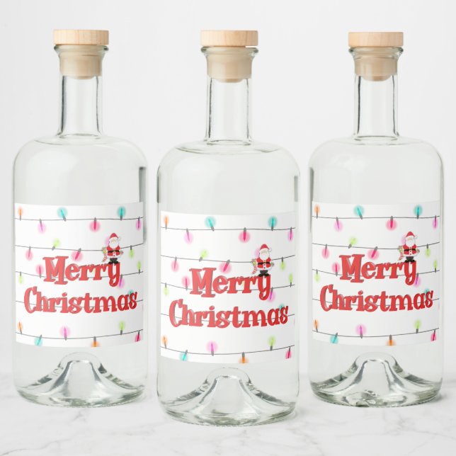 Merry Christmas Festive Holiday Lights with Santa  Liquor Bottle Label (Bottles)
