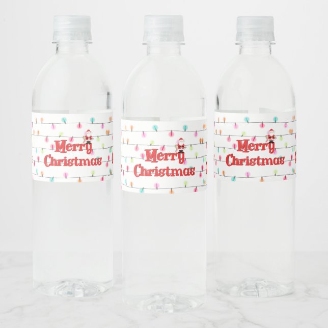 Merry Christmas Festive Holiday Lights with Santa  Water Bottle Label (Bottles)