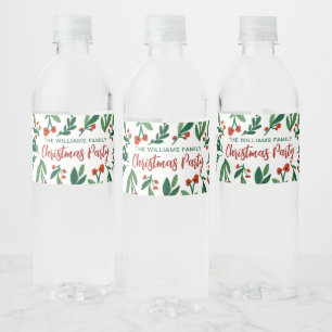 Merry Christmas Festive Holly Berry Personalised  Water Bottle Label