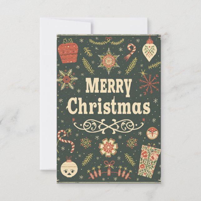 Merry Christmas Festive Holly & Snowflake Card. RSVP Card (Front)