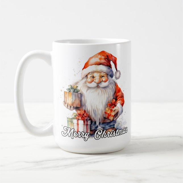 Merry Christmas Festive Little Santa Claus Coffee Mug (Left)