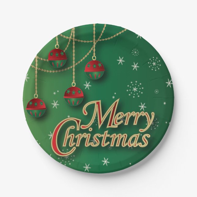 Merry Christmas Festive Ornaments Paper Plate (Front)