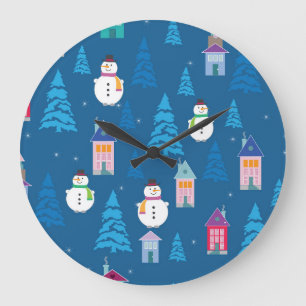 Merry Christmas Festive Pattern Design Large Clock