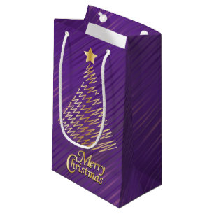 Merry Christmas Festive Purple and Gold Tree Small Gift Bag