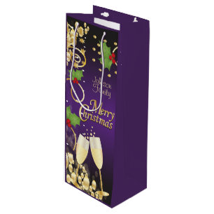 Merry Christmas Festive Purple and Gold Wine Gift Bag