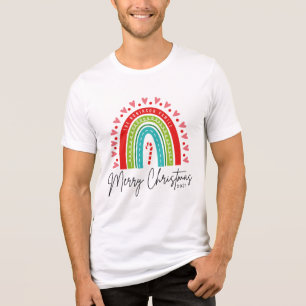 Merry Christmas Festive Rainbow Candy Cane Heart Tri-Blend Shirt