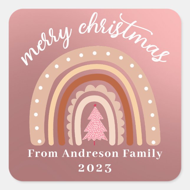 Merry Christmas Festive Rainbow christmas tree Square Sticker (Front)