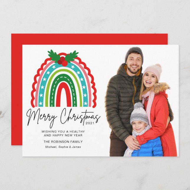 Merry Christmas Festive Rainbow Holly Photo (Front/Back)