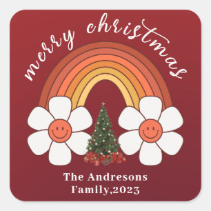 Merry Christmas festive Rainbow Personalised Square Sticker