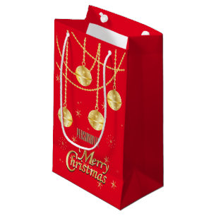 Merry Christmas Festive Red and Gold Ornaments Small Gift Bag