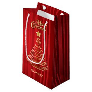 Merry Christmas Festive Red and Gold Tree Small Gift Bag