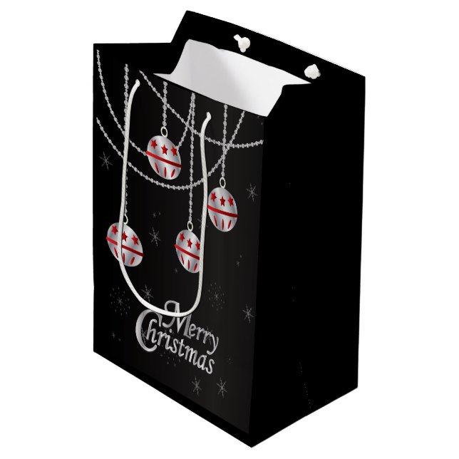 Merry Christmas Festive Red and Silver Ornaments Medium Gift Bag (Front Angled)