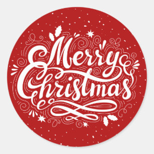 Merry Christmas Festive Red and White Classic Round Sticker