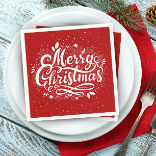 Merry Christmas Festive Red and White Napkin