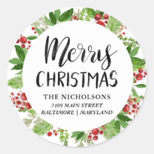 Merry Christmas Festive Red Script   Holiday Classic Round Sticker