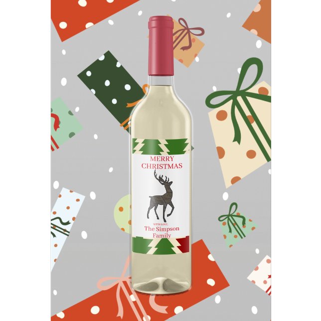 Merry Christmas Festive Reindeer Family Name Gift Wine Label (Creator Uploaded)
