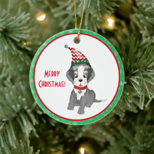 Merry Christmas Festive Schnauzer Puppy Ceramic Tree Decoration