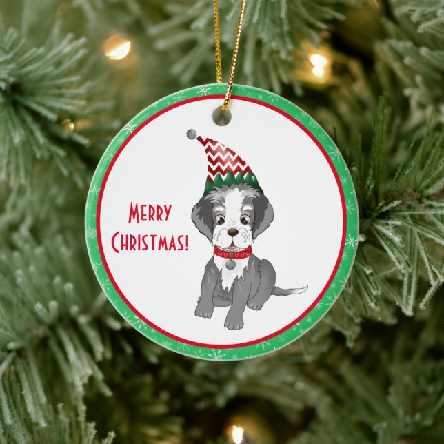 Merry Christmas Festive Schnauzer Puppy Ceramic Tree Decoration (Tree)
