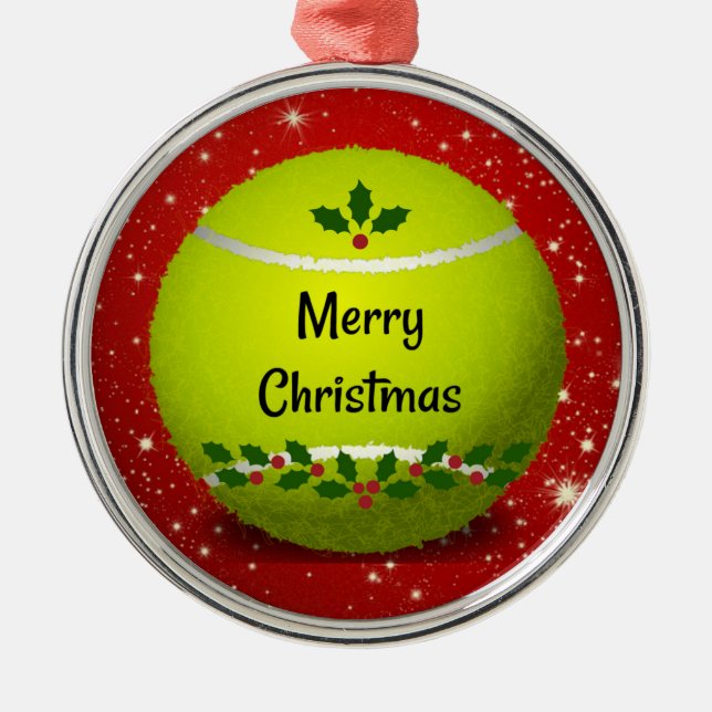 Merry Christmas, festive tennis design, Metal Tree Decoration (Front)