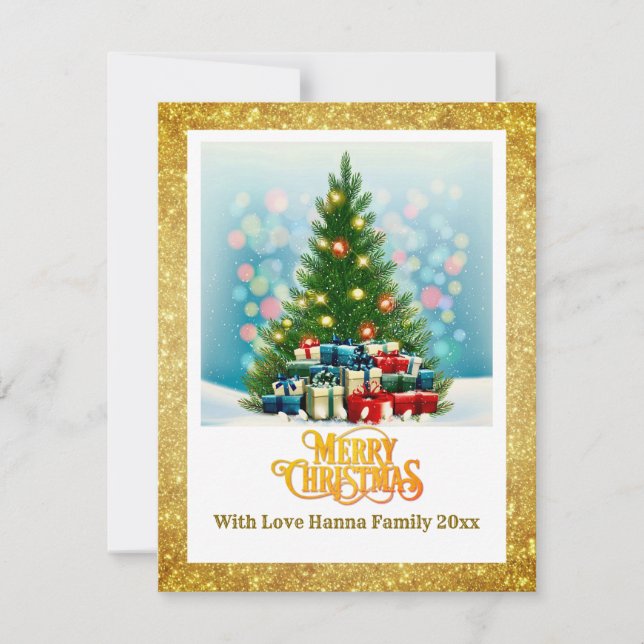 Merry Christmas | Festive Tree & Gifts Holiday Card (Front)