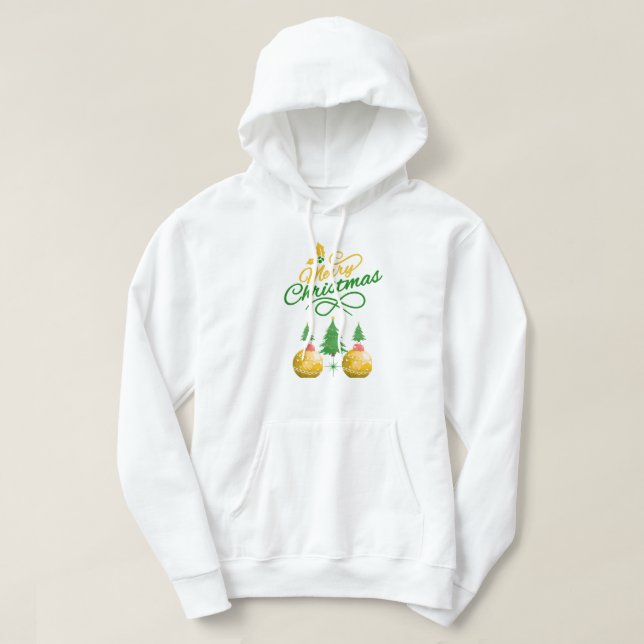 Merry Christmas Festive Tree & Ornament Design Hoodie (Design Front)