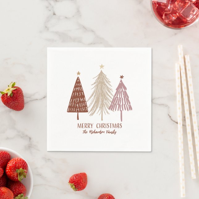 Merry Christmas Festive Trees Holiday Party Paper Napkin (Insitu)