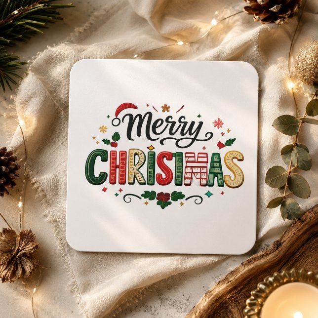 Merry Christmas Festive Typography  Square Sticker (Creator Uploaded)