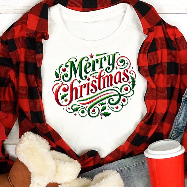Merry Christmas Festive Typography Tri-Blend Shirt (Creator Uploaded)