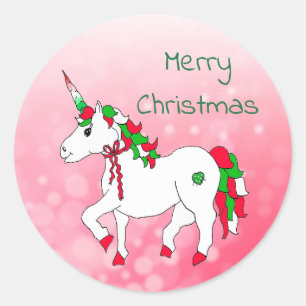 Merry Christmas Festive Unicorn Holidays Classic Round Sticker