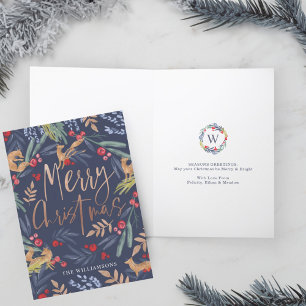 Merry Christmas   Festive Watercolor Foliage & Fox Holiday Card