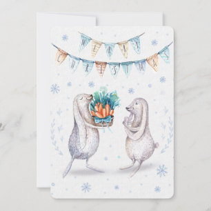 Merry Christmas Festive Winter Bunnies Holiday Card
