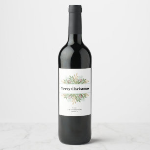 Merry Christmas Festive Winter Greenery Wine Label