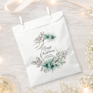 Merry Christmas Festive Winter Holiday Floral Name Favour Bags