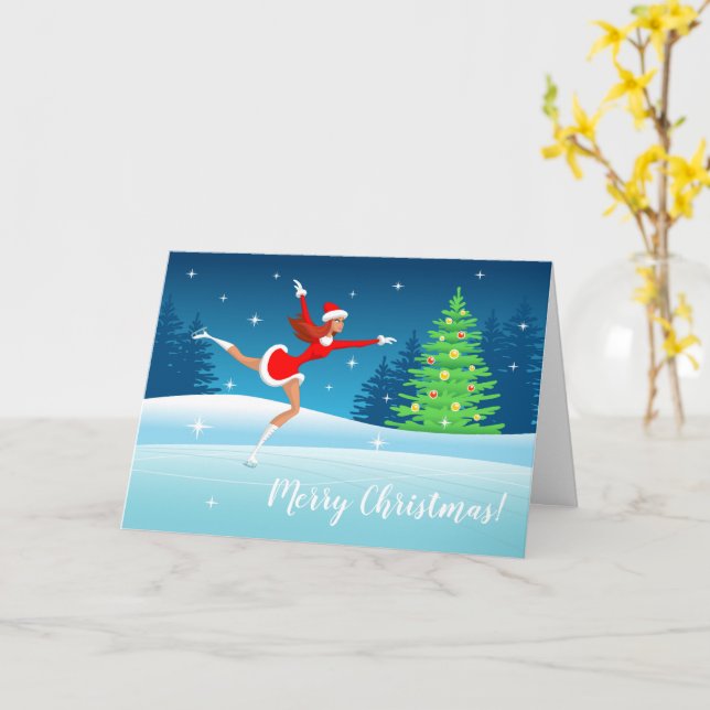 Merry Christmas Figure Skating Girl Holiday Card (Yellow Flower)