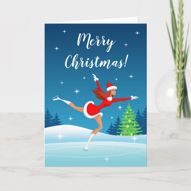 Merry Christmas Figure Skating Girl Holiday Card (Front)