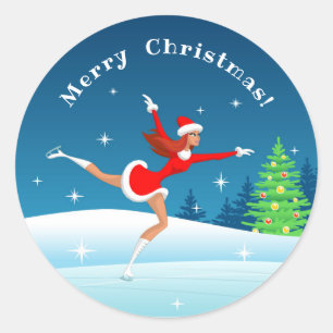 Merry Christmas Figure Skating Girl Sticker