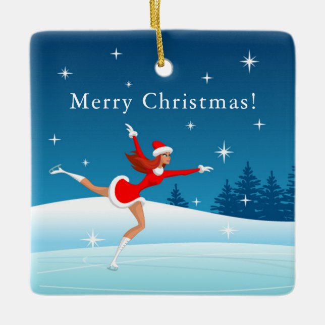 Merry Christmas Figure Skating Santa Girl Ornament (Front)