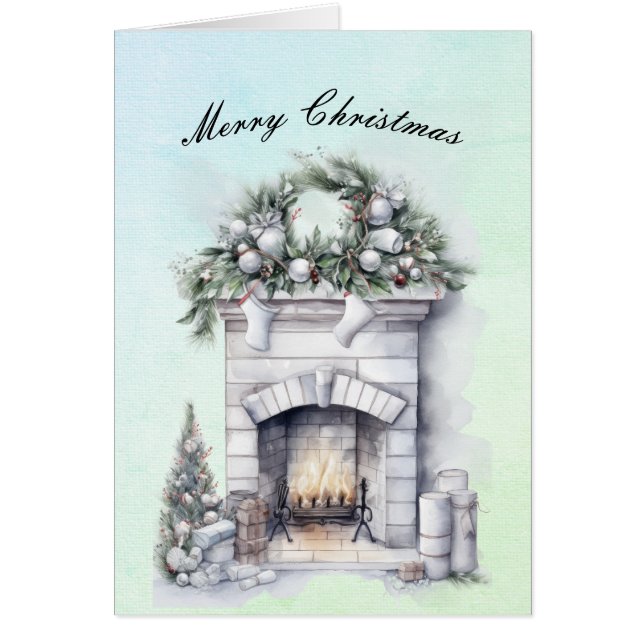 Merry Christmas Fire Burning Hearth (Front)